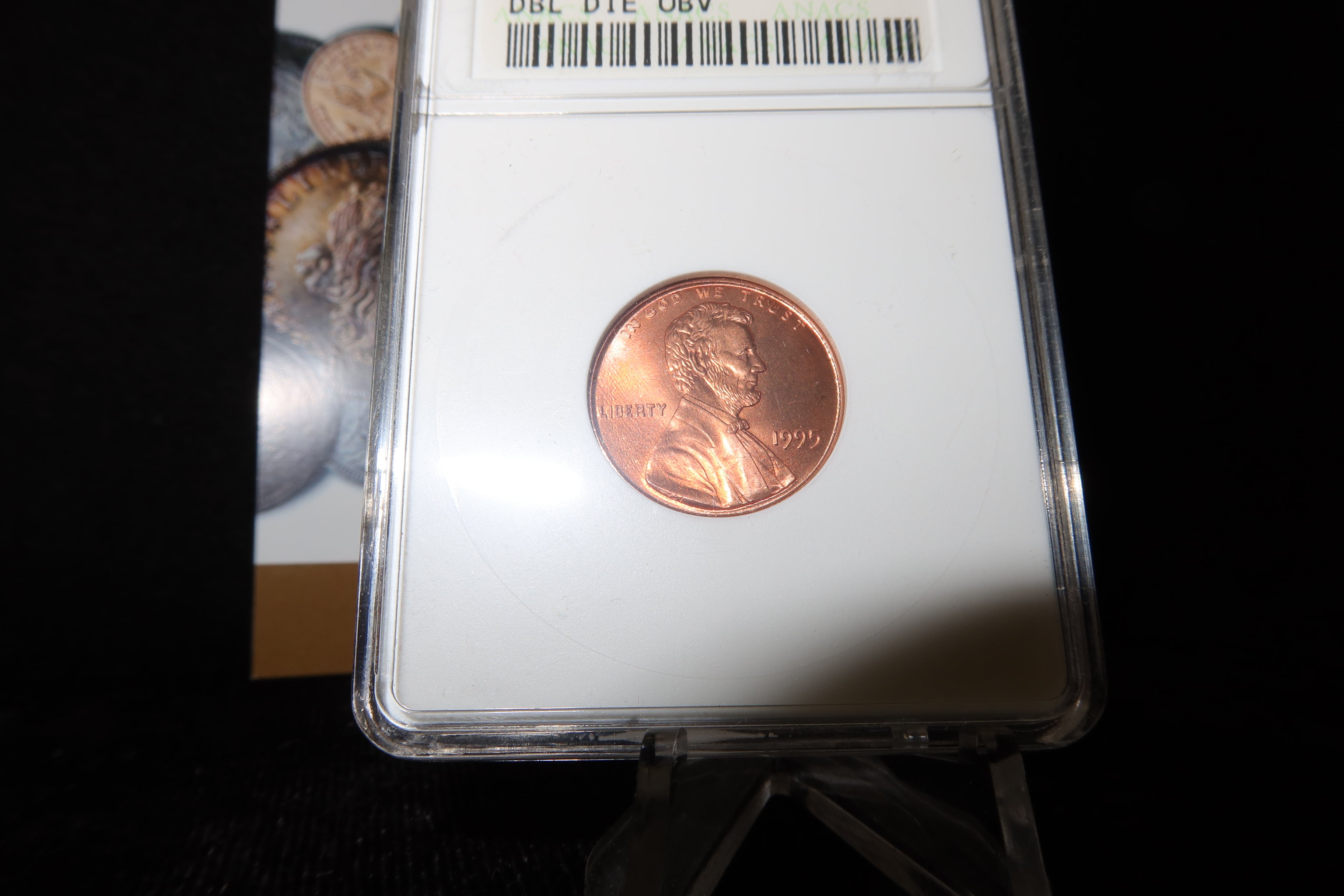 1995 Double Die Obverse Lincoln Memorial Cent, ANACS Graded MS66 RD, Store #08470