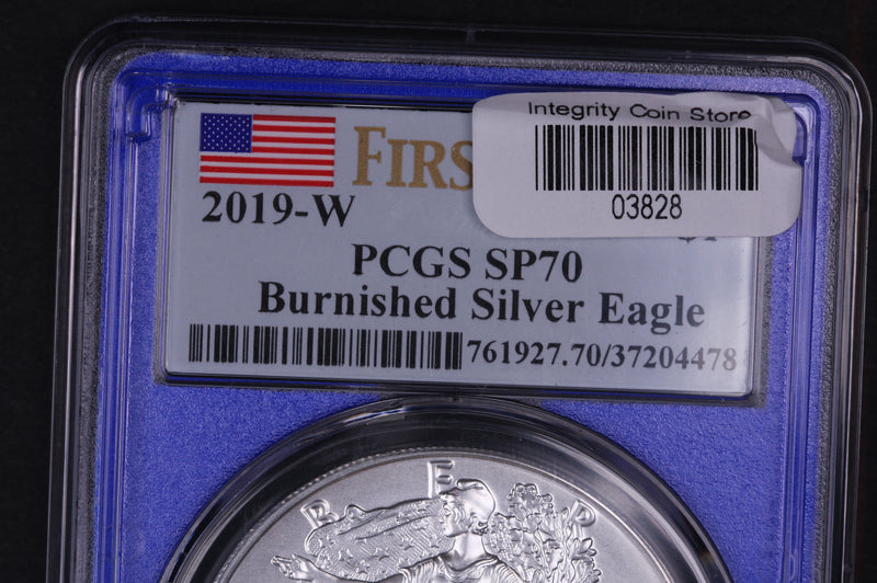 2019-W American Silver Eagle. PCGS Graded SP-70. Burnished Silver. Store
