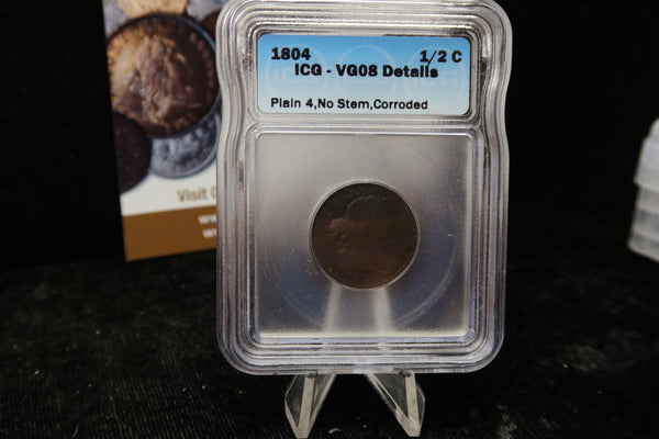 1804 Draped Bust Half Cent. ICG Graded VG08 Details. Store #08474