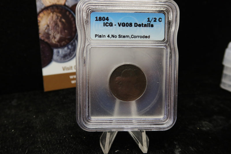 1804 Draped Bust Half Cent. ICG Graded VG08 Details. Store