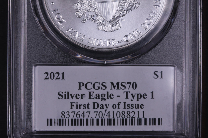 2021 American Silver Eagle. PCGS Graded MS-70 Type 1 Heraldic Eagle. Store