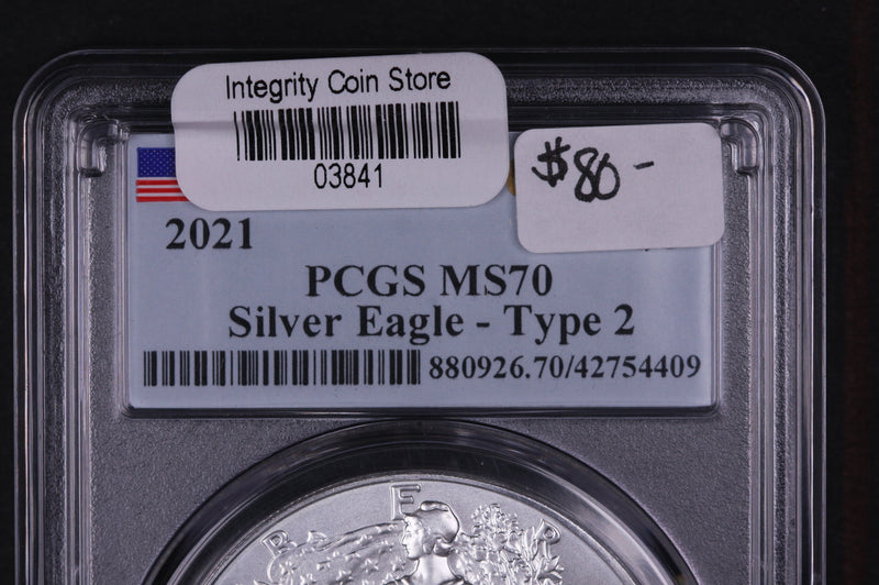2021 American Silver Eagle. PCGS Graded MS-70 Type 2 Flying Eagle. Store