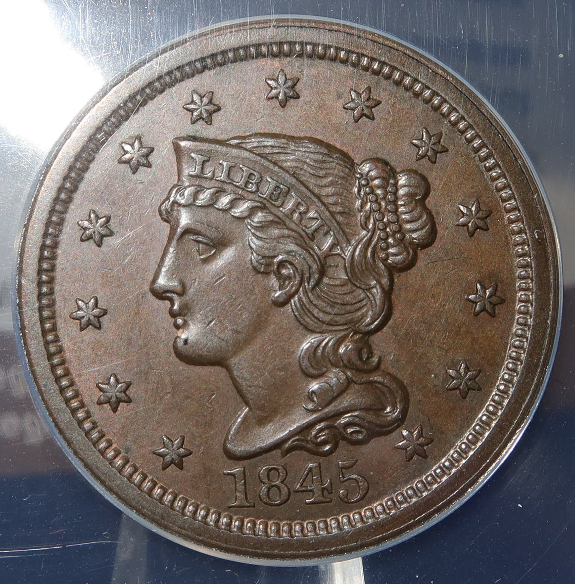 1845 Liberty Head Large Cent.  ANACS Graded AU55. Store #CT1432