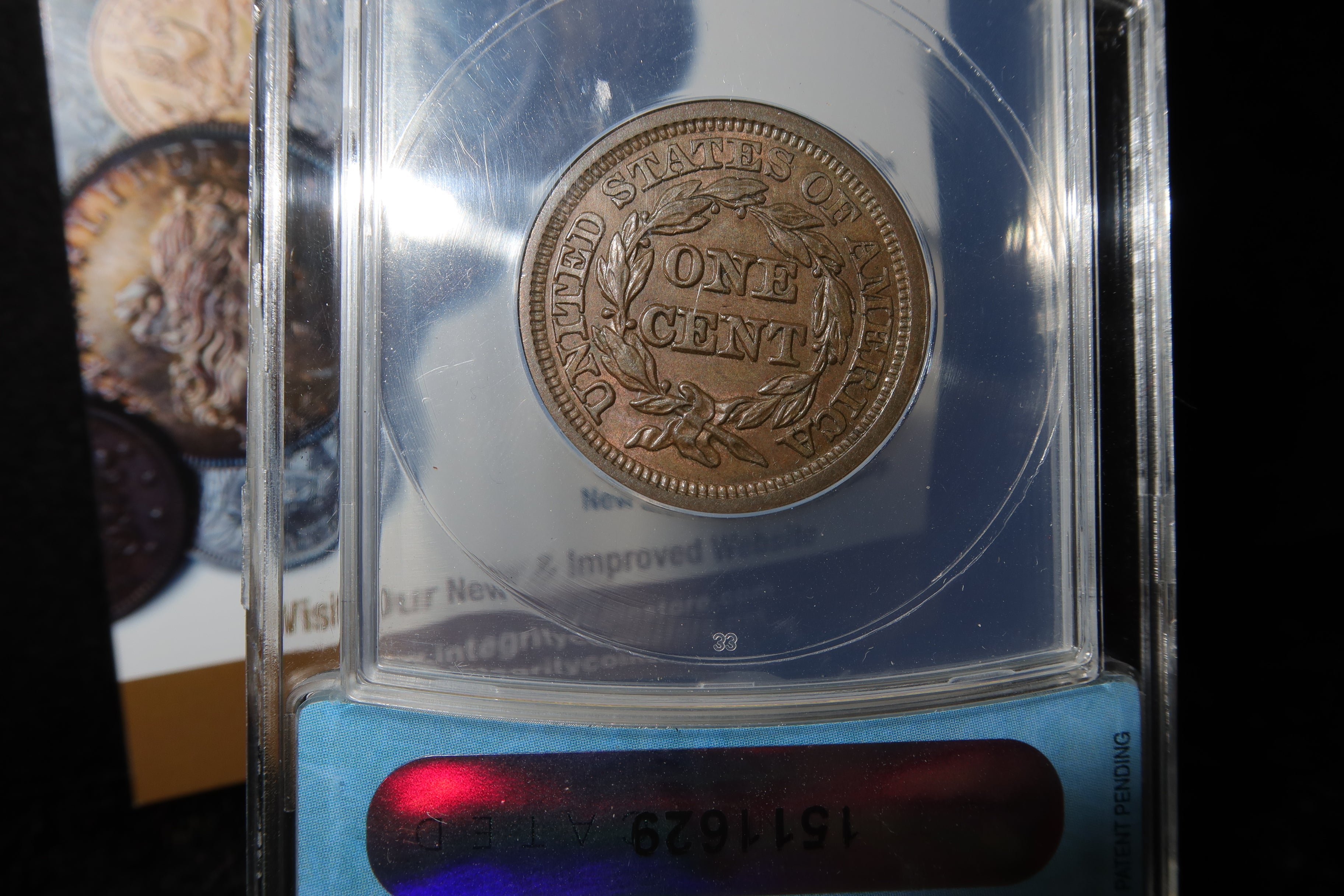 1845 Liberty Head Large Cent.  ANACS Graded AU55. Store #08479