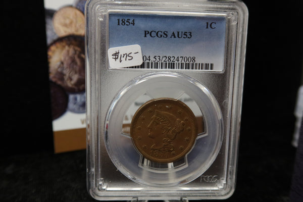 1854 Liberty Head Large Cent.  PCGS Graded AU53. Store #08483