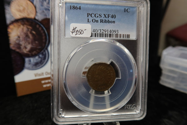 1864 Indian Head Small Cent, L On Ribbon. PCGS Graded XF40. Store # 08488