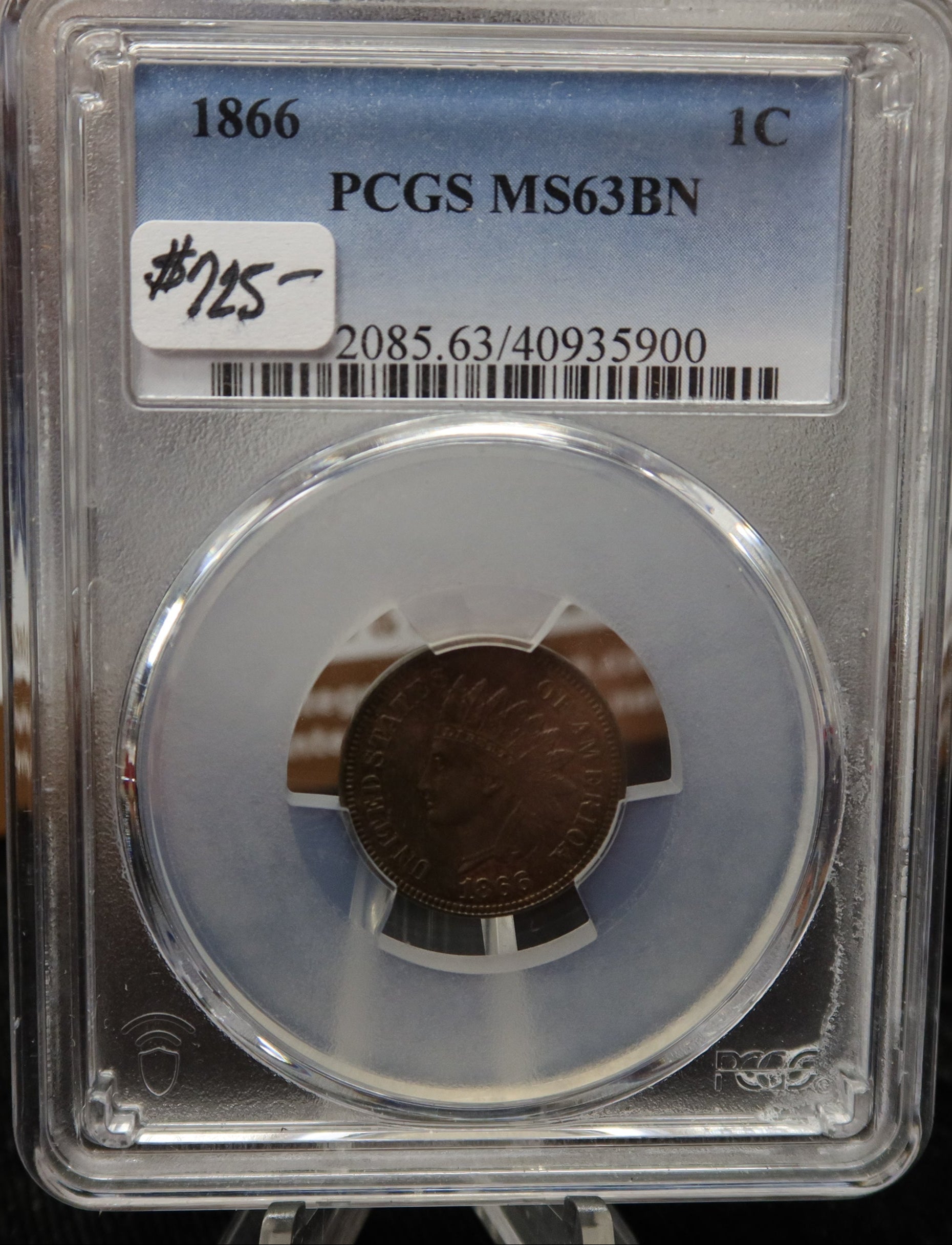 1866 Indian Head Small Cent. PCGS Graded MS63 BN. Store #GCT003