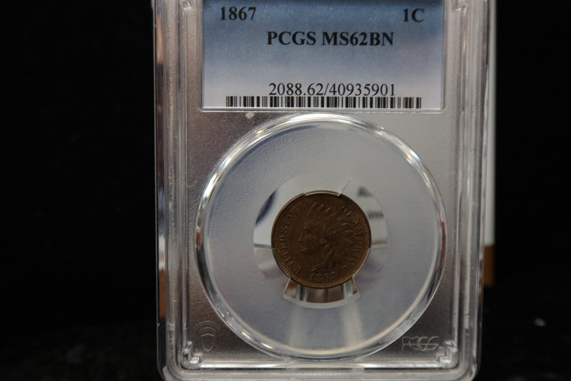 1867 Indian Head Small Cent. PCGS Graded MS62 BN. Store