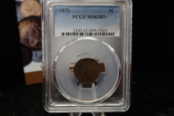 1872 Indian Head Small Cent. PCGS Graded MS63 BN. Store # 08500