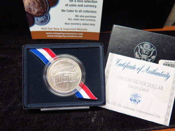 1991-D USO Silver Dollar Commemorative. Store #00192