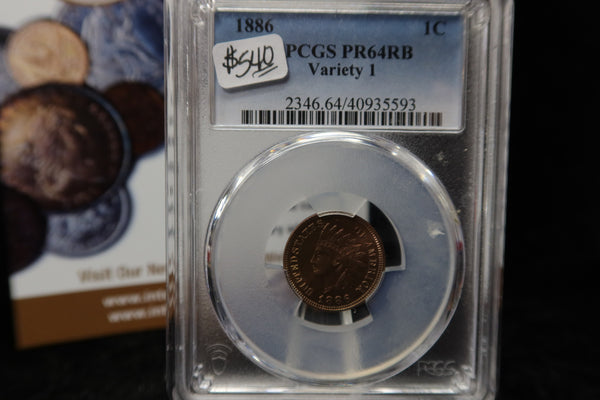 1886 Indian Head Small Cent. Variety I. PCGS Graded PR64 RB. Store # 08507