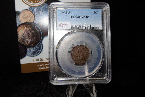 1908-S Indian Head Small Cent. PCGS Graded XF40. Store # 08512