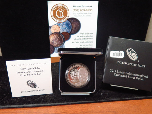 2017-P Lions Clubs International Centennial Proof Silver Dollar Commemorative, Original Government Package, Store #00173