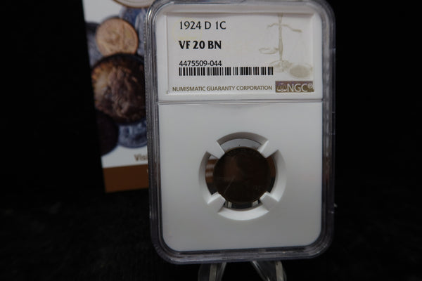 1924-D Lincoln Wheat Cent. NGC Graded VF20 BN. Store # 08521