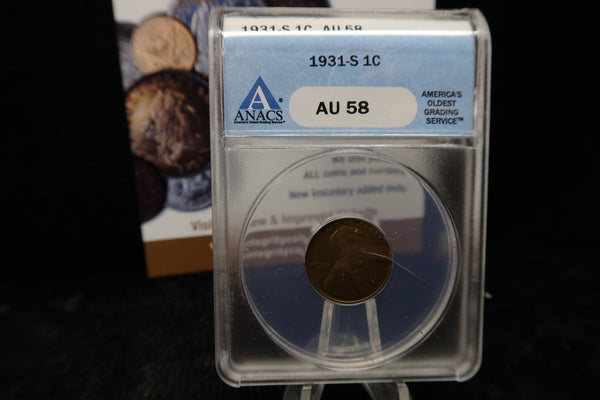 1931-S Lincoln Wheat Cent. ANACS Graded AU58. Store # 08523