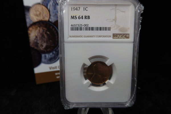 1947 Lincoln Wheat Cent. NGC Graded MS64 RB. Store # 08525