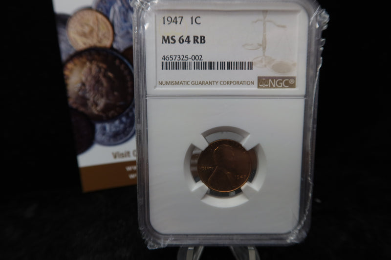 1947 Lincoln Wheat Cent. NGC Graded MS64 RB. Store