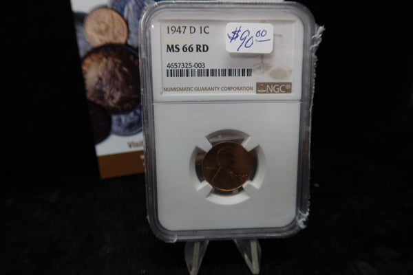 1947-D Lincoln Wheat Cent. NGC Graded MS66 RD. Store # 08526