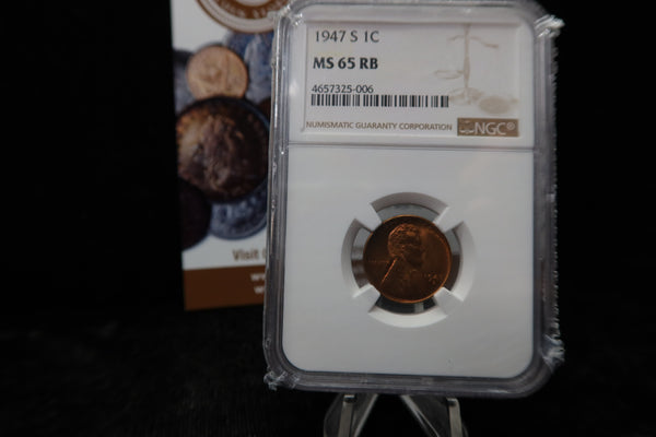1947-S Lincoln Wheat Cent. NGC Graded MS65 RB. Store # 08527