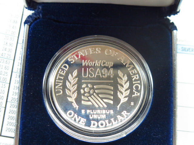 1994-S World Cup USA Proof Silver Dollar Commemorative, Original Government Package, Store