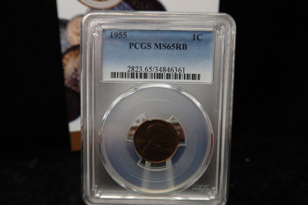 1955 Lincoln Wheat Cent. PCGS Graded MS65 RB. Store # 08529