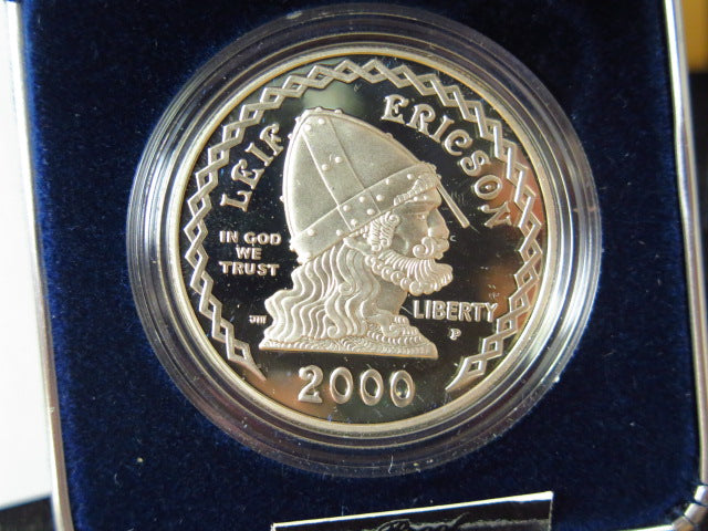 2000-P Leif Ericson Millennium Proof Silver Dollar Commemorative, Original Government Package, Store