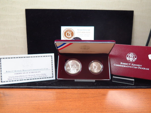 1998-S Robert Kennedy Silver Dollar and JFK Silver Half Commemorative Set, Original Government Package, Store #00181