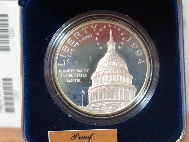 1994-S Capitol Bicentennial Proof Silver Dollar Commemorative, Original Government Package, Store