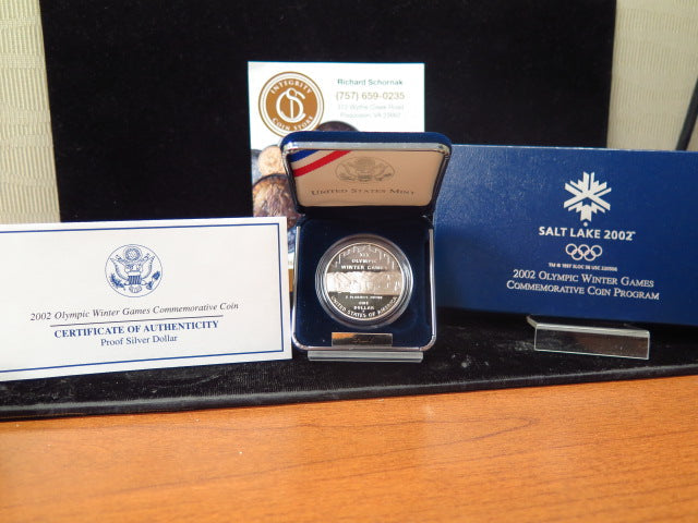 2002-P Olympic Winter Games Proof Silver Dollar Commemorative, Original Government Package, Store