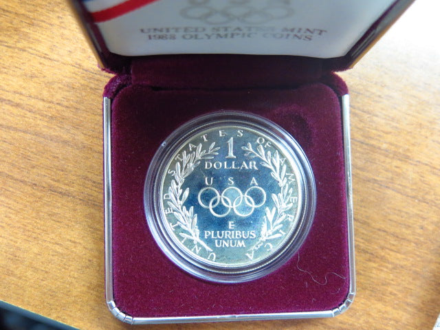 1988-S Olympic Proof Silver Dollar Commemorative, Original Government Package, Store