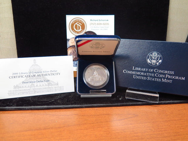 2000-P Library of Congress Proof Silver Dollar Commemorative, Original Government Package, Store #12305