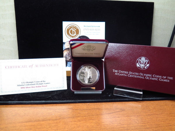 1995-P Atlanta Olympic Centennial Proof Silver Dollar Commemorative, Original Government Package, Store #12288
