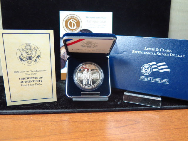 2004-P Lewis and Clark Bicentennial Proof Silver Dollar Commemorative, Original Government Package, Store