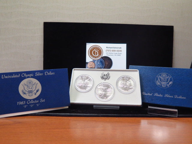 1983-P,D,S Olympic Silver Dollars Commemorative Set, Original Government Package, Store