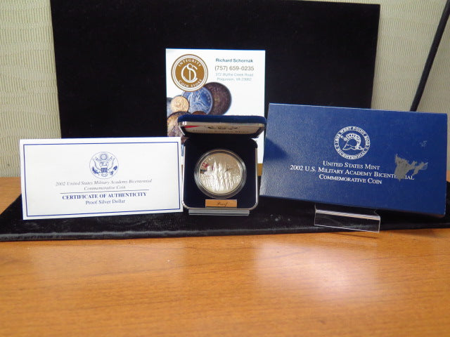 2002-W Military Academy Proof Silver Dollar Commemorative, Original Government Package, Store