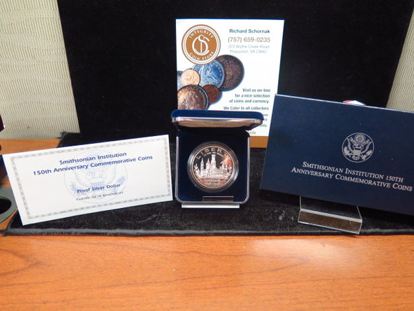 1996-P Smithsonian 150th Anniversary Proof Silver Dollar Commemorative, Original Government Package, Store #12352