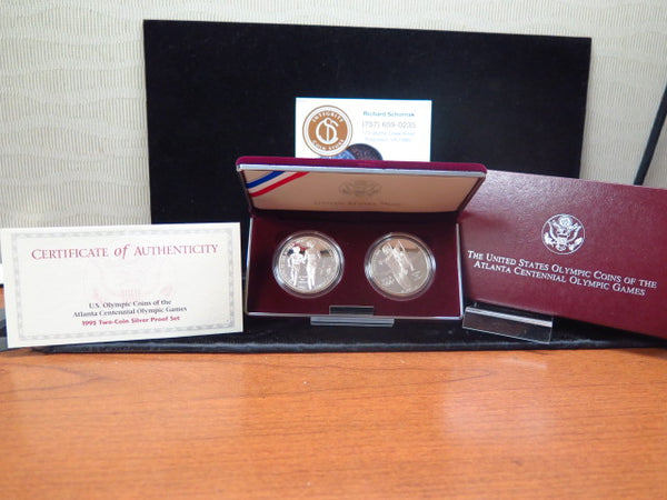 1995-P Atlanta Centennial Olympic Proof Silver Dollar Commemorative Set, Original Government Package, Store #12348