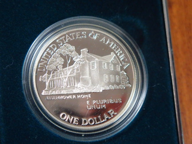 1990-P Eisenhower Centennial Proof Silver Dollar Commemorative, Original Government Package, Store