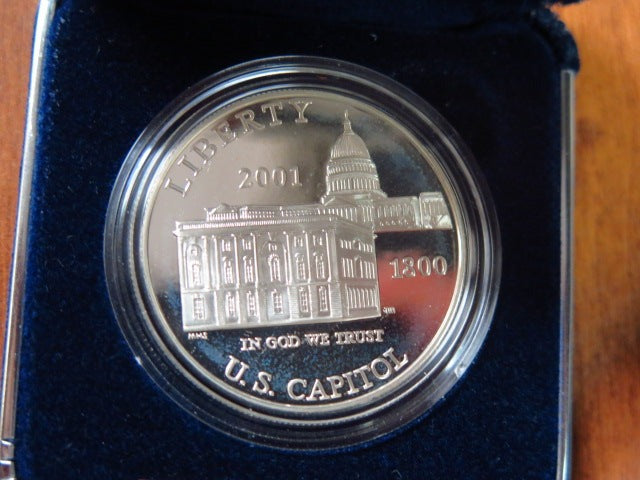 2001-P Capitol Visitor Center Proof Silver Dollar Commemorative, Original Government Package, Store