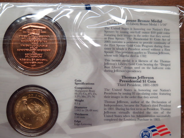 Presidential $1 Coin and First Spouse Medal Set. Thomas Jefferson Store # 12371