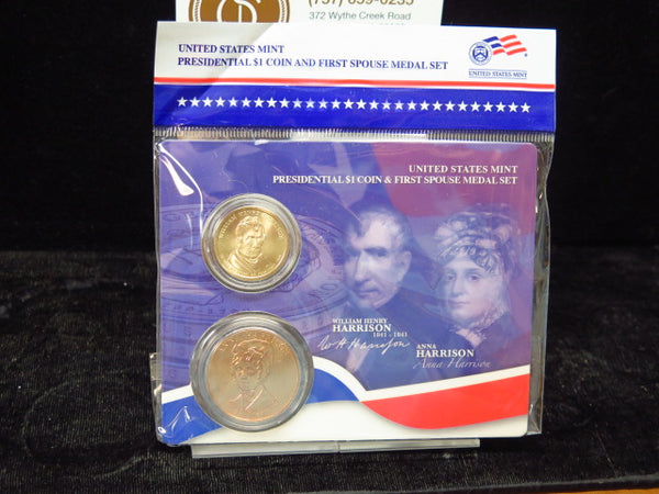 Presidential $1 Coin and First Spouse Medal Set. William Harrison. Store # 12369