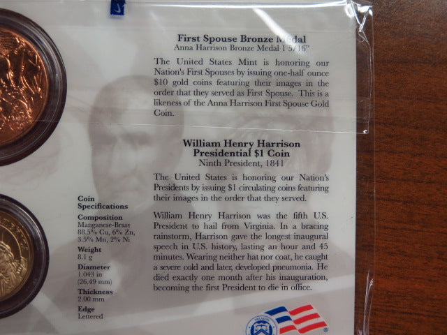 Presidential $1 Coin and First Spouse Medal Set. William Harrison. Store # 12369