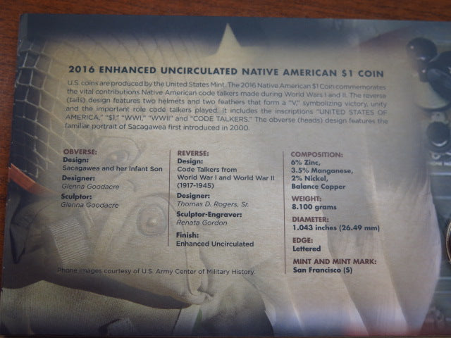 2016 Codetalkers American $1 Coin and Currency Set. Store # 12364