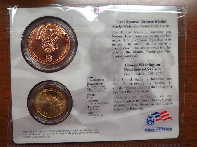 Presidential $1 Coin and First Spouse Medal Set. George Washington. Store # 12370