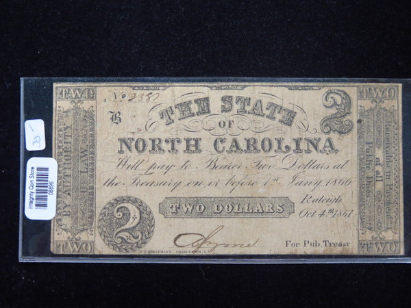 1861 $2 Obsolete Remainder Currency, North Carolina. Store #08896