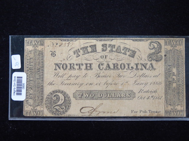 1861 $2 Obsolete Remainder Currency, North Carolina. Store