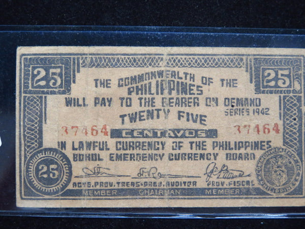 1942 Philippines Twenty Five Centavos Emergency Currency Banknote, Store #12422