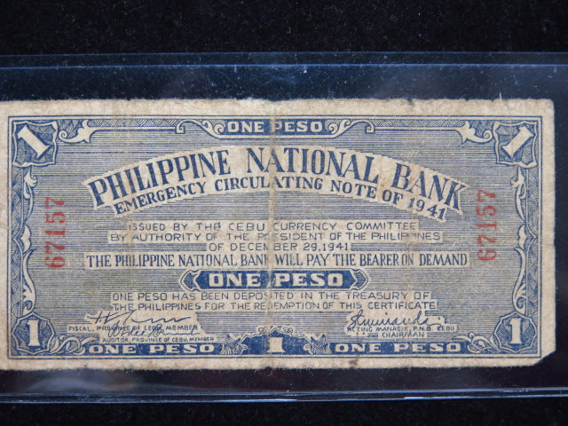 1941 Philippines One Peso Emergency Currency Banknote, Store