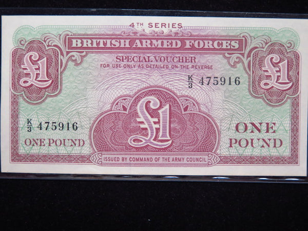 1962 British Armed Forces 1 Pound, 4th Series, Military Banknote Voucher. Store #12424