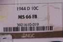 1944-D 10C Mercury Silver Dime, PCGS Graded MS-66, Full Bands. Green CAC Sticker, Store